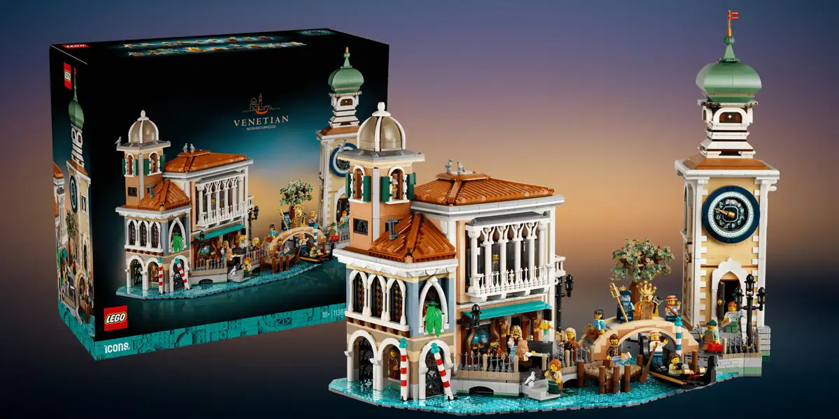 LEGO Icons 11388 Barrio Veneciano con palacete, puente en arco y torre del reloj astronómico